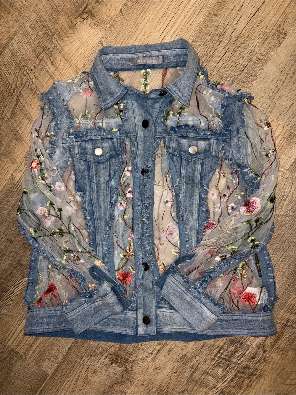 Embroidered Sheer Floral Denim Jacket